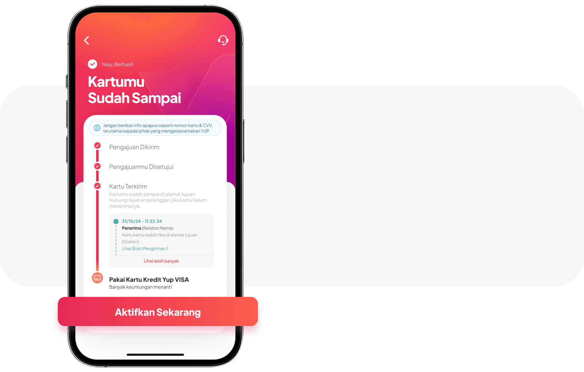 Kartu Kredit Yup VISA Disetujui